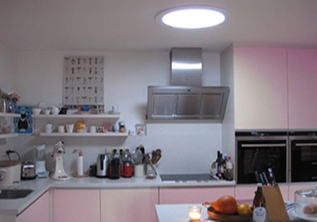 large sun tunnel installed in kitchen area